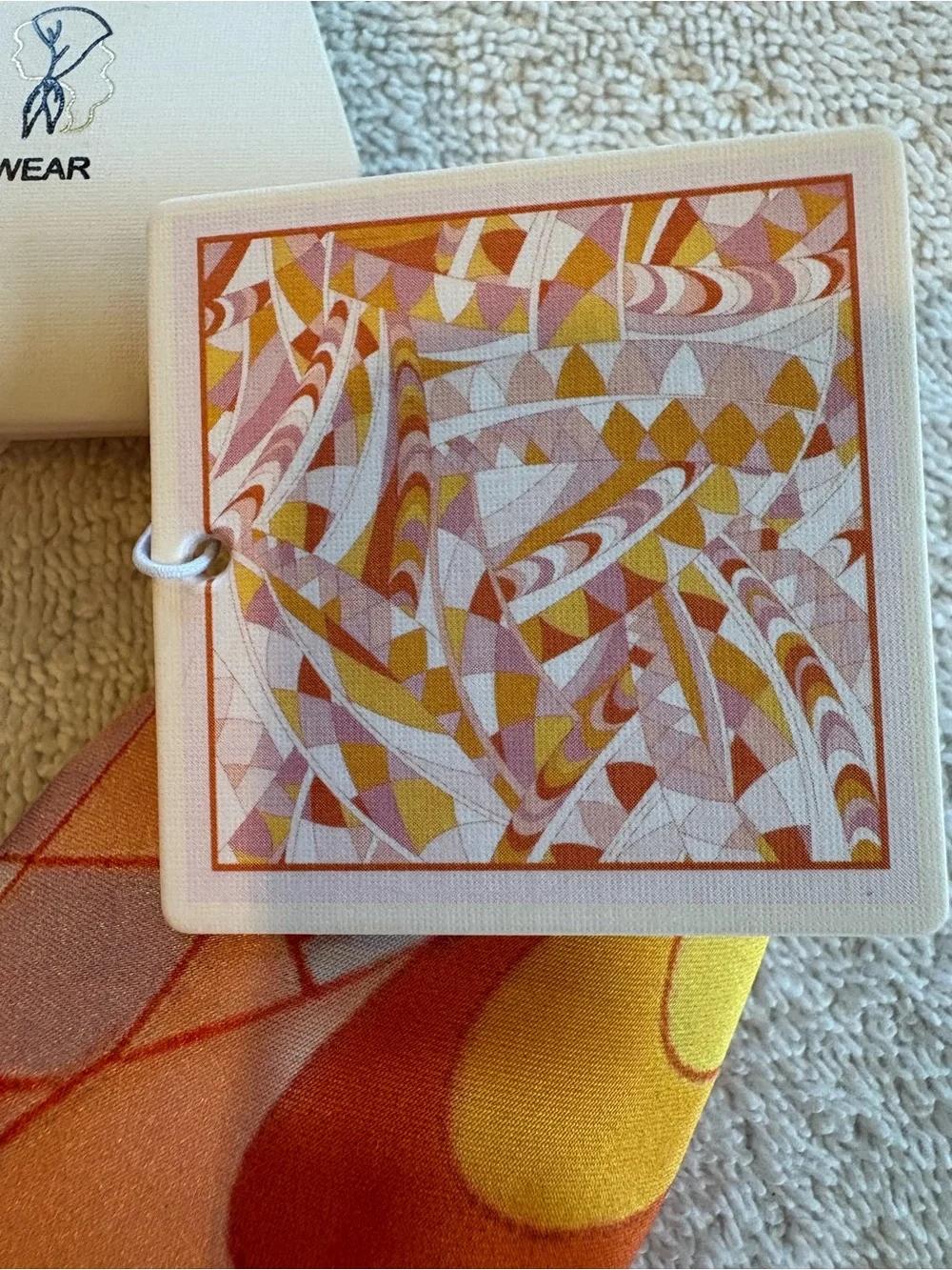 Piper K Satin Retro Print Square Scarf Orange Pink 60s NWT